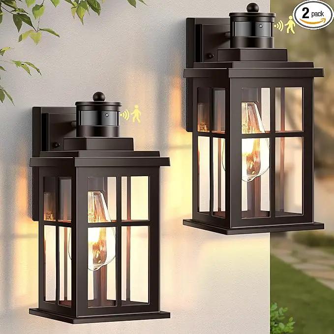 Outdoor Motion Sensor Light, 2 Pack Outside Sconce, Bronze Motion Sensor for Outside, Anti-Rust, Outdoor Light Fixture with Tempered Clear Glass for House, Garage,Entryway, Waterproof by GreenHaven Gardens