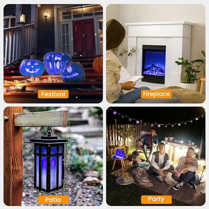 【Upgraded】 LED Flame Lights with Remote & Timer, 4-Mode Rechargeable Battery Operated Flameless Candles, Waterproof Pillar Flickering Lanterns for Room Patio Wedding Halloween Home Decor, Blue by GreenHaven Gardens