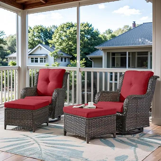 4 Pieces Patio Furniture Sets, Wicker Patio Swivel Glider Chair with Ottomans, Outdoor Furniture Set for Outside Porch, Deck, Balcony, Garden by GreenHaven Gardens