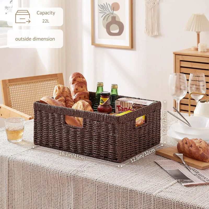 OIAHOMY Wicker Basket, Paper Shelf Basket with Built-in Handles, Rectangular Wicker Storage Bin for Pantry, Shelves, 1 Pack-Brown by GreenHaven Gardens