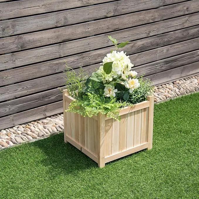 GRAFFY Raised Garden Bed, Folding Wood Planter Box w/Removable Bottom & Drainage, Indoor Outdoor Square Elevated Planter for Flower Herb Vegetable Fruit, Plant Container for Grass Lawn Patio Backyard by GreenHaven Gardens