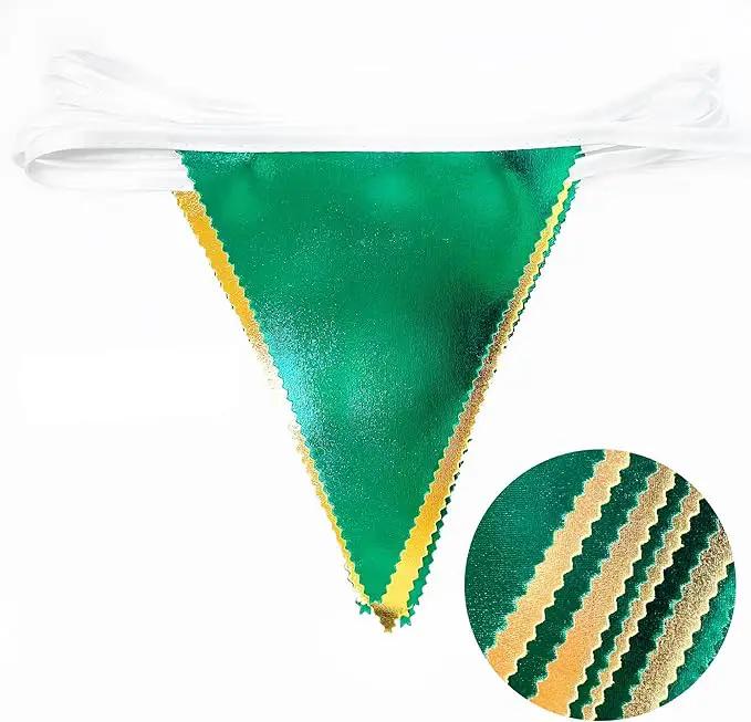Green Gold Party Decorations Metallic Fabric Triangle Pennant Banner Flag Bunting Garland for Graduations Birthday Retirement Wedding Baby Shower Spring Summer Master Golf Theme Outdoor Party Supplies by GreenHaven Gardens
