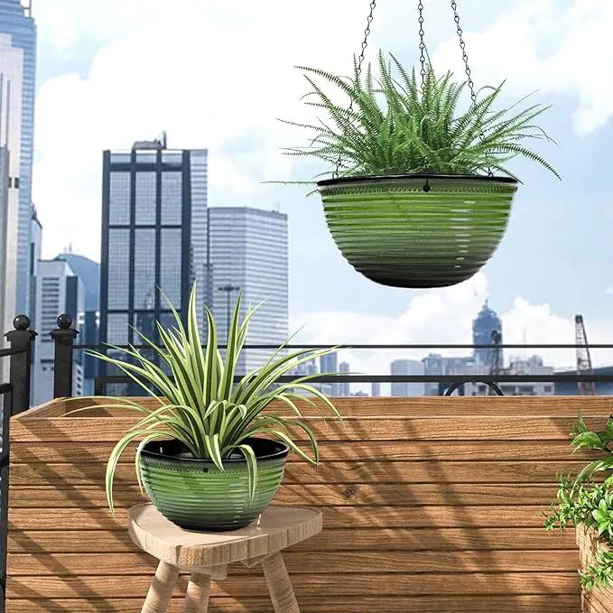 10 Inch Hanging Planter, 2 Pack Hanging Planters for Indoor Outdoor Plants Self Watering Hanging Pots with Drainage Holes for Garden Home (Green) by GreenHaven Gardens