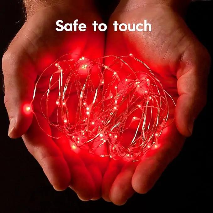 YEGUO 4 Pack Red Solar Fairy Lights Outdoor Waterproof, Each 33ft 100 LED String Light, 8 Modes Silver Wire by GreenHaven Gardens