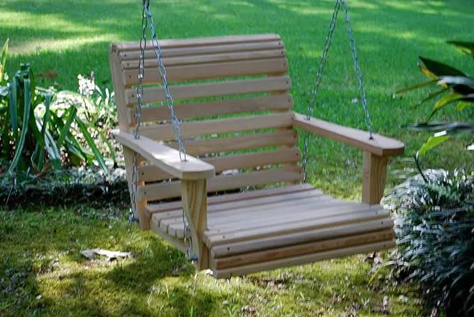 Generic 2FT Cypress Roll Porch Swing Made in USA with Hanging Hardware and Cup Holders, Unfinished Natural Wood Tone by GreenHaven Gardens