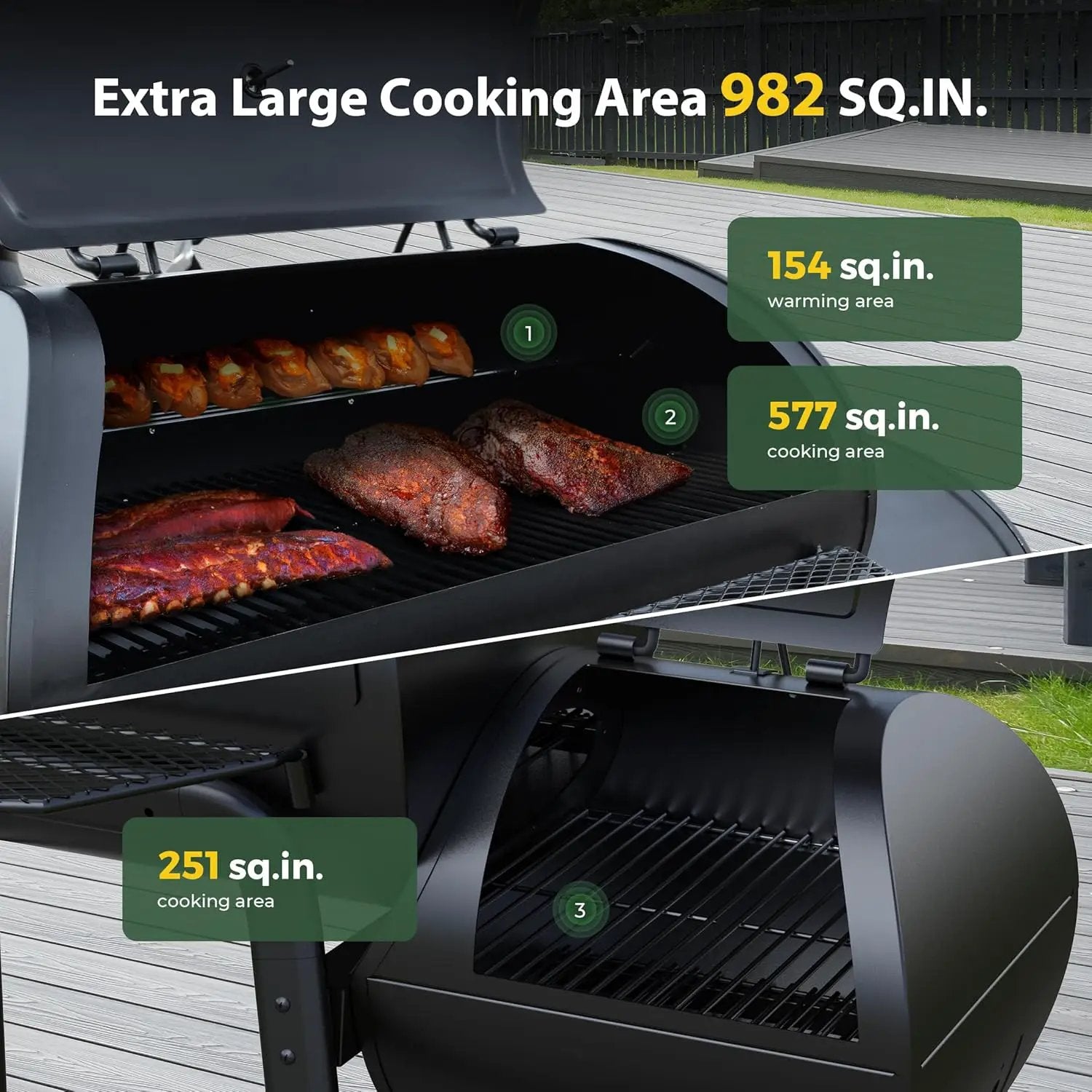 Brand-Man Charcoal Offset Smoker Grill, Heavy-Duty Barrel BBQ Grill Smoker Combo with Side Fire Box for Outdoor Patio and Backyard Cooking by GreenHaven Gardens