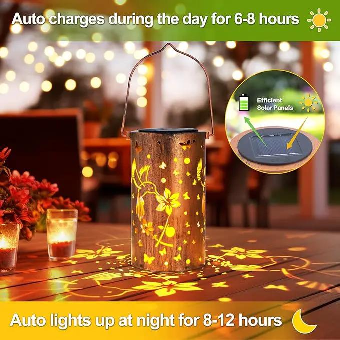 4 Packs Solar Lanterns Outdoor Hanging Lantern Lights, 4 Hummingbird Hollowed-Out Metal Decor Lantern, Waterproof LED Decorative Garden Light Gifts by GreenHaven Gardens