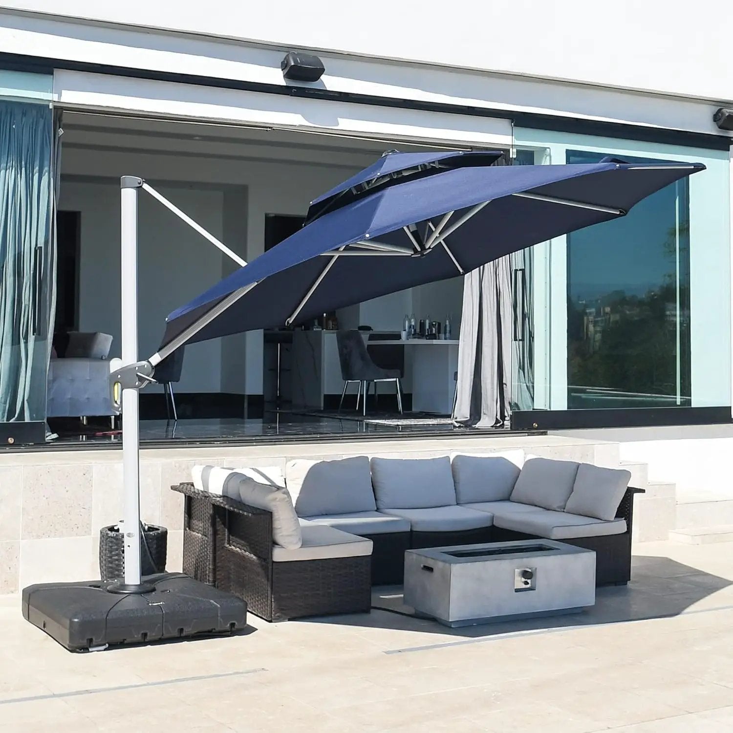 PURPLE LEAF 11 Feet Patio Umbrella Outdoor Round Umbrella Large Cantilever Umbrella Windproof Offset Heavy Duty Sun for Garden Deck Pool Patio, Navy Blue by GreenHaven Gardens