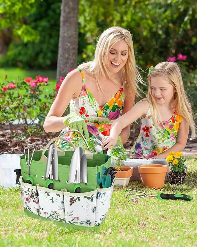 Garden Tools Set, 8 in 1 Heavy Duty Garden Tools Kit, Stainless Steel Ergonomic Gardening Hand Tool with Upgraded Bag, Gardening Supplies Gift for Women, Kid, Organizer by GreenHaven Gardens