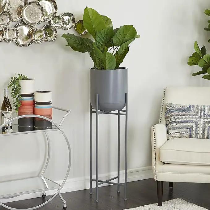 Deco 79 CosmoLiving by Cosmopolitan Metal Round Planter with Removable Stand, 13" x 13" x 42", Gray by GreenHaven Gardens