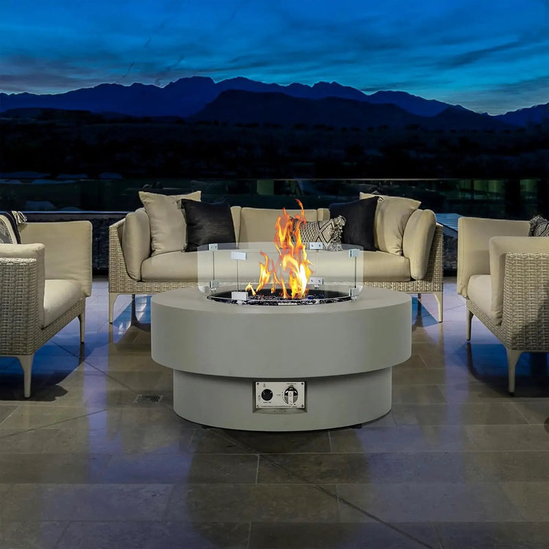 32.5-inch Outdoor Gas Fire Pit Table with Natural Gas Conversion Kit & Wind Glass Shield, 50,000BTU Propane Gas Fire Pits for Outside Patio w/Round Burner Lid, Glass Rocks, Cover by GreenHaven Gardens