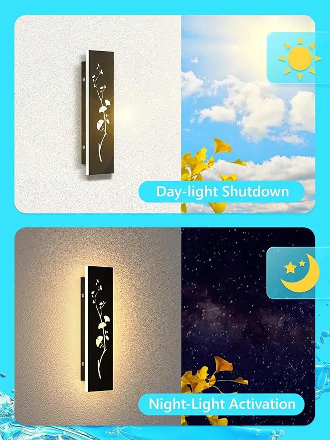 Modern Outdoor Wall Lights 31.5inch LED Long Wall Sconce 3000K Ginkgo Hollow Design Wall Mount Porch Lights 25W Exterior Lighting Fixtures for Patio Balcony Terrace Garden by GreenHaven Gardens