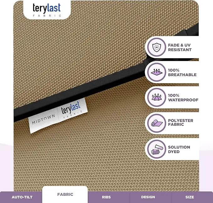 Midtown Umbrellas 10-Year-No-Fade - 8 Ft - UV Proof Beige Polyester Fabric - Umbrella Outdoor Patio, Auto-Tilt Aluminum Frame Patio Umbrella for Garden, Pool & Deck - Black Pole by GreenHaven Gardens