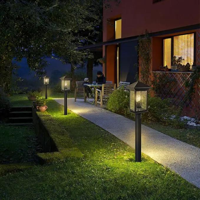 Outdoor Post Light, Waterproof Pole Lantern Lighting Fixture with Tempered Clear Seeded Glass, Matte Black Finish for Outdoors (Large Post Light) by GreenHaven Gardens