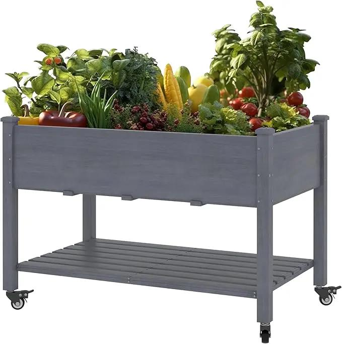 MUPATER 4 x 2 Raised Garden Bed, Elevated Garden Bed with Drainage Holes, Planter Box with Four Wheels and Legs for Herbs and Vegetables, Greenhouse, Garden, Farm, Gray by GreenHaven Gardens
