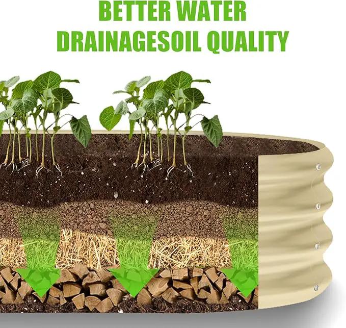 Land Guard 8×2×1ft Galvanized Raised Garden Bed Kit, 108 Gallon Capacity Raised Garden Boxes Outdoor, Oval Metal Raised Garden Beds for Vegetables, Cream Yellow(with 10 Connecting rods) by GreenHaven Gardens