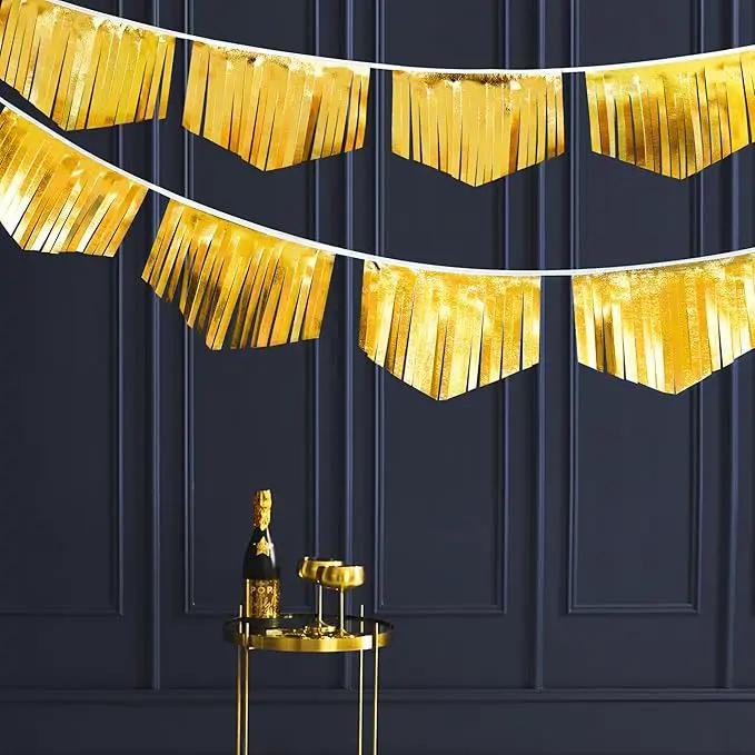 Gold Tassel Banner Double Sided Metallic Fabric Pennant Bunting Flag Garland for Graduation Birthday Anniversary Bachelorette Engagement Wedding Bridal Shower Baptism Hen Party Decorations Supplies by GreenHaven Gardens
