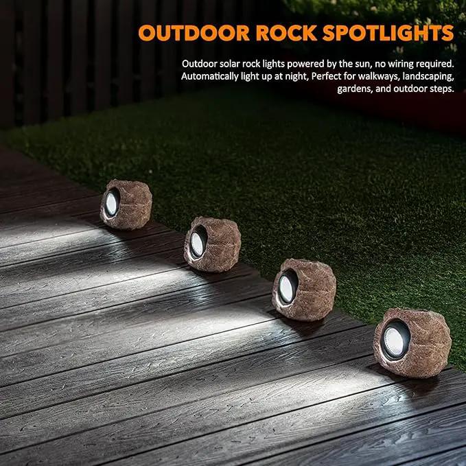 Solar Rock Lights, 4 Pack Solar Powered Waterproof LED Spotlights Decorative for Outdoor Garden, Pathway, Walkway, Yard, Landscape, Patio (Cool White) by GreenHaven Gardens