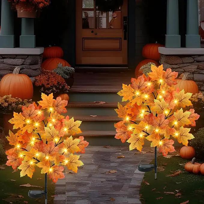 TORONTOKYO 2 Pack Fall Solar Outdoor Lights, Fall Decor 40 LED Maple Leaves Solar Stake Light with 8 Modes, Waterproof Fall Garden Lights Thanksgiving Decorations for Autumn Yard Pathway Outside by GreenHaven Gardens