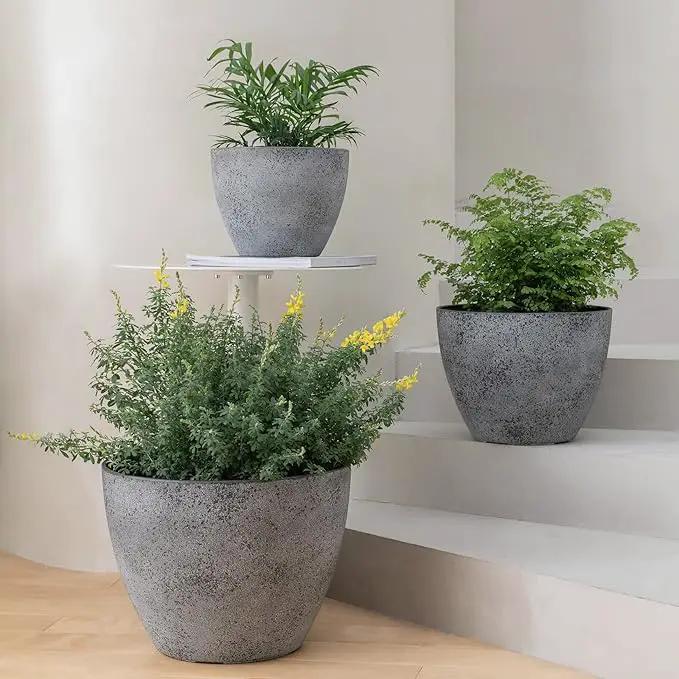 LA JOLIE MUSE 14.2/11.3/8.6 Inch Planters,Set of 3 Indoor/Outdoor Round Planters,Grey Tree Planters,Plant Container with Drain Holes,Flower Pots for Patio and Deck by GreenHaven Gardens