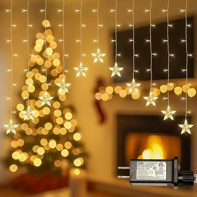YOUNGAR Stars Icicle Lights, Stars Curtain Lights,11.5ft 118LED Hanging for Home Bedroom Ceiling, Warm White Lights Decor for Wall Indoor, Outdoor, Party, Garden Christmas by GreenHaven Gardens