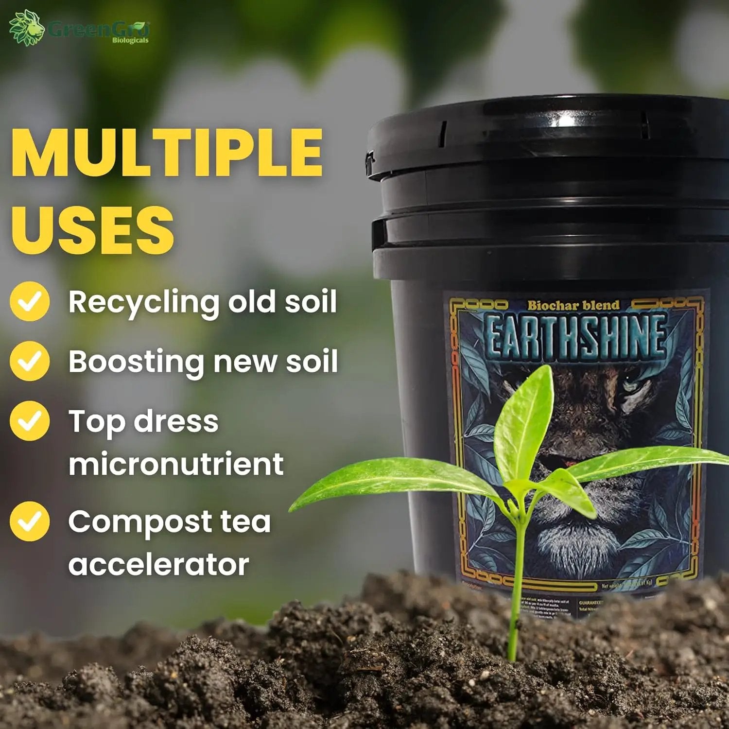 GreenGro Earthshine - Biochar & Humic Acid Blend/Activated Charcoal/Sequesters Carbon/Organic Soil Booster, Top Soil, Plant Food/Compost Tea Accelerator/Derived from Worm Castings / 2lb by GreenHaven Gardens