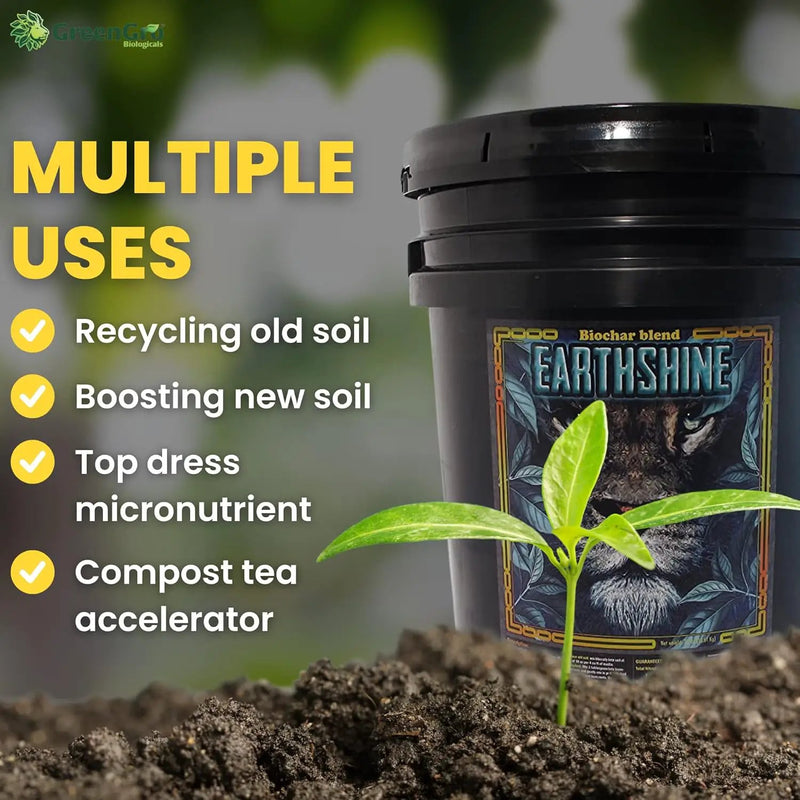 GreenGro Earthshine - Biochar & Humic Acid Blend/Activated Charcoal/Sequesters Carbon/Organic Soil Booster, Top Soil, Plant Food/Compost Tea Accelerator/Derived from Worm Castings / 2lb by GreenHaven Gardens