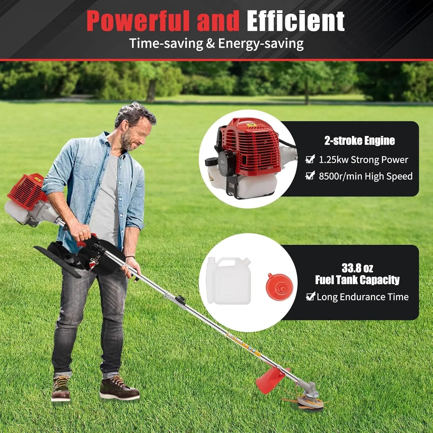 2 Stroke 43cc Gasoline Weed Trimmer Brush Cutter Lawn Edger Grass Weed Eater, Gas Weed Trimmer Gas Weedeaters Grass Trimmer Cordless Gasoline Power w/ 2 Blade Heads by GreenHaven Gardens