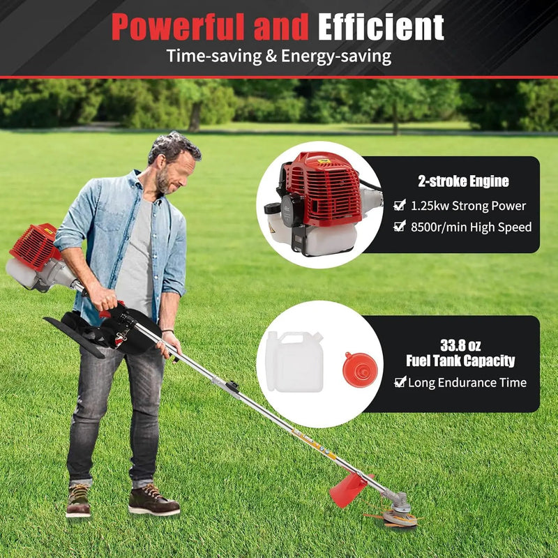 2 Stroke 43cc Gasoline Weed Trimmer Brush Cutter Lawn Edger Grass Weed Eater, Gas Weed Trimmer Gas Weedeaters Grass Trimmer Cordless Gasoline Power w/ 2 Blade Heads by GreenHaven Gardens