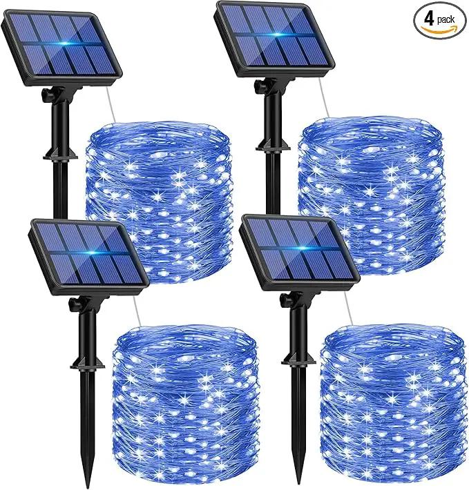 4 Pack Solar String Lights for Outside - 320LED 132FT Solar Fairy Lights Outdoor Waterproof 8 Modes, Copper Wire Solar Powered Twinkle Lights for Tree Garden Christmas Wedding Party Decor, Blue by GreenHaven Gardens