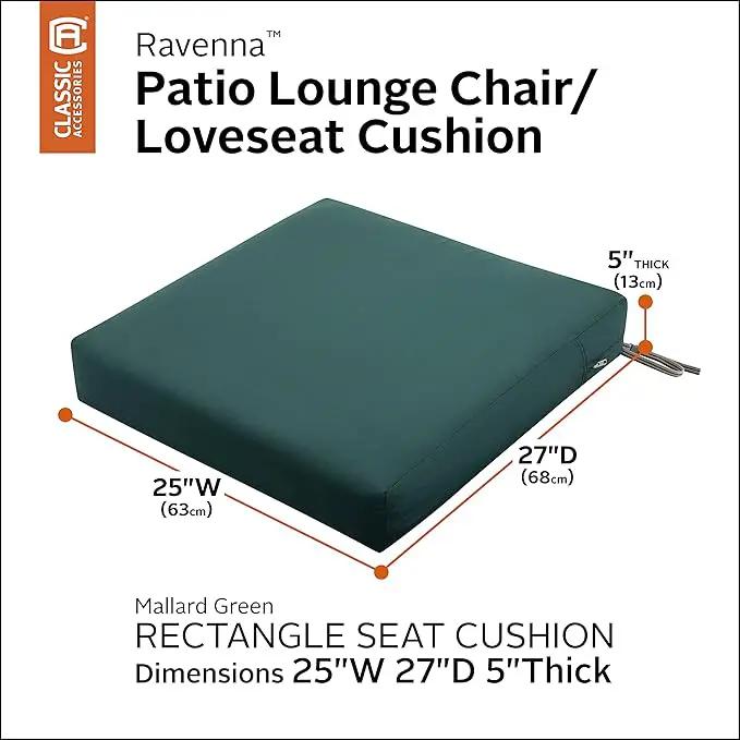 Classic Accessories Ravenna Water-Resistant Patio Lounge Chair/Loveseat Cushion, 25 x 27 x 5 Inch, Mallard Green by GreenHaven Gardens