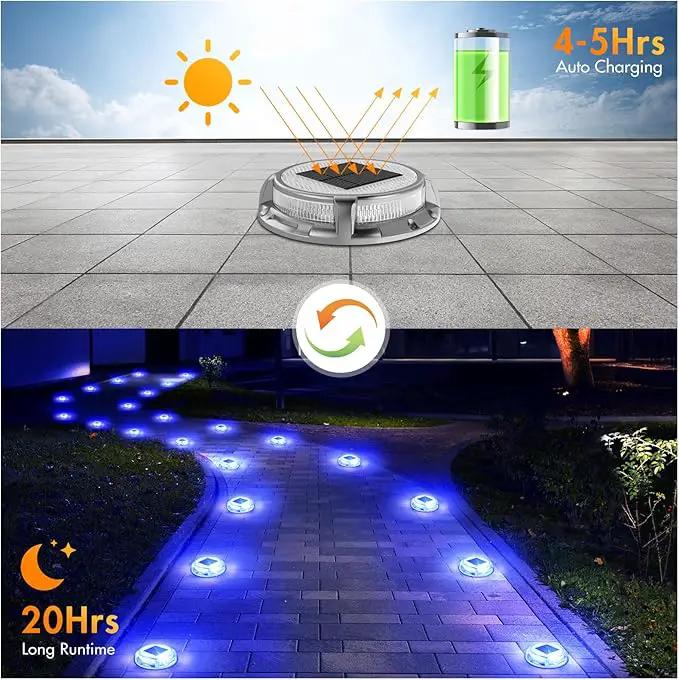 Quntis Solar Deck Lights Outdoor 12 Pack, 3 Color Modes Solar Driveway Lights IP68 Waterproof, Deck Light for Stair Pathway Pool Walkway Road (Blue/Cool White/Warm White) by GreenHaven Gardens