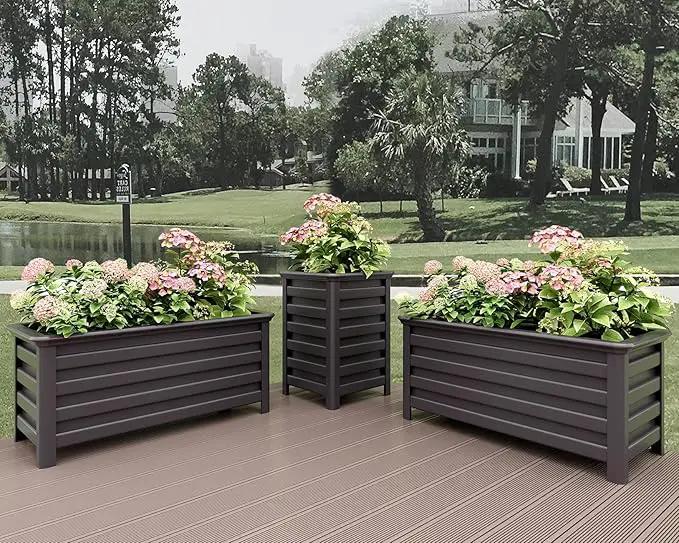 Aluminum Outdoor Planter - 19.68" Tall Planter Box for Patio Porch Indoor or Outdoor Durable Weather-Resistant Large Planters for Flowers with Drainage Hole, Dark Brown, 19.68"D x 19.68"W x 27.56"H by GreenHaven Gardens
