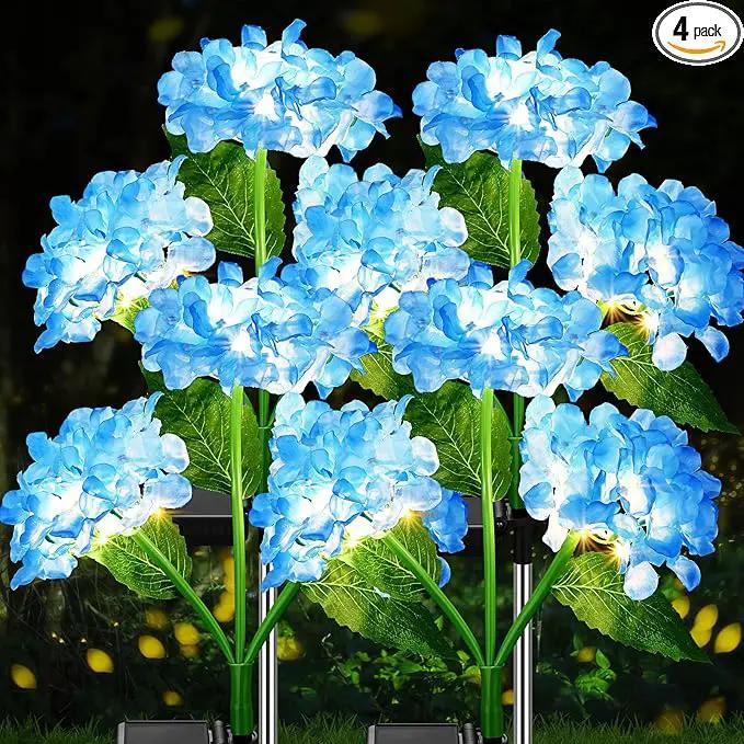 Treela 4 Pack Solar Lights Flowers Outdoor Waterproof Hydrangea Garden Stake Lights Realistic LED Flowers Powered Decorative Ground Solar Flower for Lawn Yard Backyard Decoration Gift(Blue) by GreenHaven Gardens