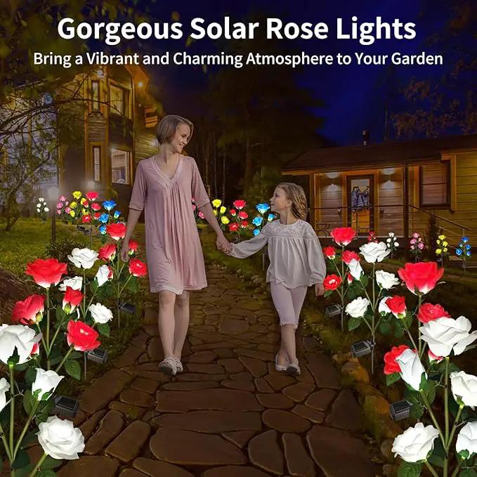 Solar Garden Lights, Solar Outdoor Lights with More Realistic 20 Rose Waterproof Solar Powered Flowers Lights for Outside Patio Yard Pathway Decorations, White and Red by GreenHaven Gardens