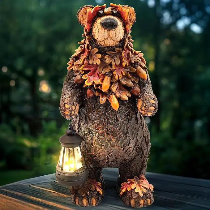 Solar Garden Statue Bear Figurine, Garden Art Outdoor Statues with Solar Lantern, Loving Bear for Patio, Balcony, Yard, Lawn, Unique Housewarming Gifts by GreenHaven Gardens