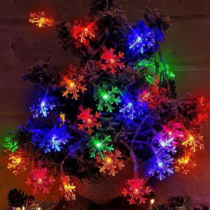Solar Christmas Snowflake String Lights 100 LED 39 FT Outdoor Waterproof Fairy Lights with 8 Lighting Modes for Wedding, Party, Tree, Room, Garden, Patio, Yard, Home, Multicolor by GreenHaven Gardens