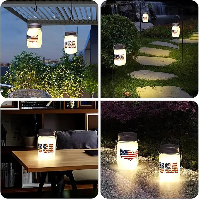 Solar Lanterns Outdoor Waterproof Tabletop - The USA Flag Outdoor Waterproof Hanging Solar Lights Glass Jar for Garden,Patio,Pathway & Yard Decor 2 Pack by GreenHaven Gardens