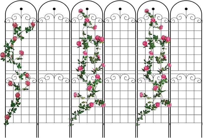 6 Pack Metal Garden Trellis 86.7" H Garden Fence Rustproof Trellis for Climbing Plants Support Roses Flower Outdoor Lawn Black by GreenHaven Gardens