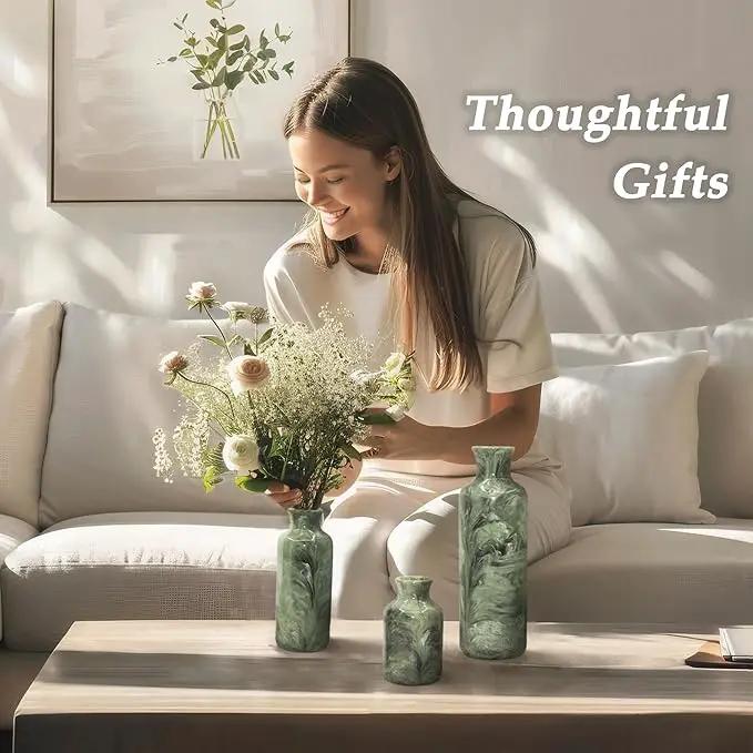 Resin 3 Piece Vase Set, Farmhouse Decor, Home Decorative Vase, Vases for Your Kitchen, Bedroom, Office, Living Room, Bathroom, & Shelf Centerpiece Table Decorations, Green by GreenHaven Gardens