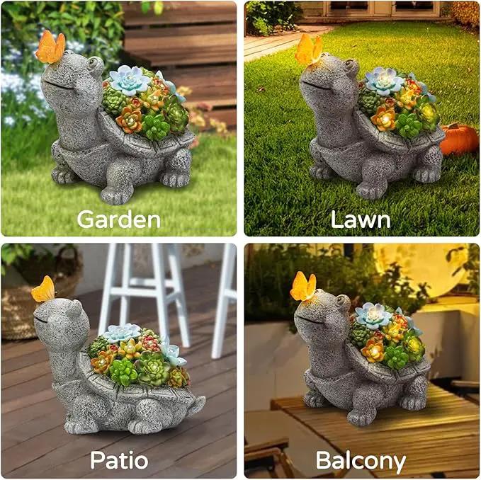 Solar Garden Outdoor Statues Turtle with Succulent Butterfly 8 LED Lights, Lawn Decor Tortoise Figurine for Patio Balcony Yard, Yard Unique Christmas Birthdays Gift for Mom Grandma by GreenHaven Gardens