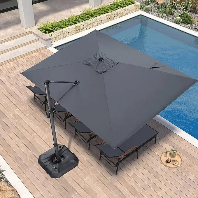 PURPLE LEAF 9' X 11.5' Patio Umbrella with Base Outdoor Cantilever Rectangle Umbrella Offset Umbrella with 360-degree Rotation for Garden Deck Pool Patio, Grey by GreenHaven Gardens