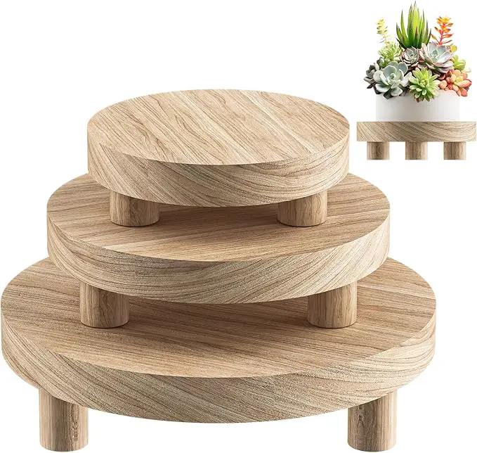 3 Pcs Wood Plant Stand Indoor Outdoor, Round Wood Riser for Decor 6/8/10" Wooden Stool Display Stand Flower Pot Holder Small Planter Tray Modern Potter Decorative for Desktop Counter Room (Natural) by GreenHaven Gardens