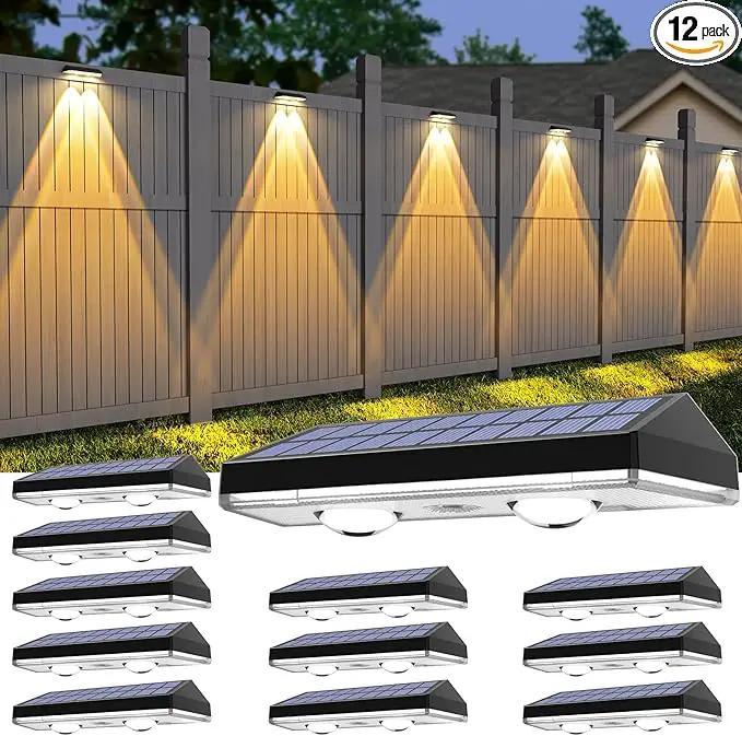 Solar Fence Lights,Warm White & Cold White & Mixed Color 3 Modes Bright Lens LED Dusk to Dawn Deck Light, Outdoor Waterproof,Solar Outdoor Lights for Backyard/Railing/Wall (12Pack) by GreenHaven Gardens
