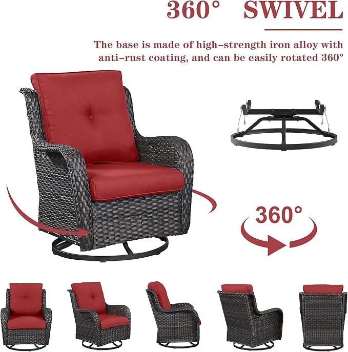 5 Pieces Patio Wicker Furniture Set - 4 Outdoor Swivel Rocker Glider Chairs with 50000BTU Propane Fire Pit Table, Warm Patio Conversation Set Red Cushion Perfect for Casual Gathering by GreenHaven Gardens