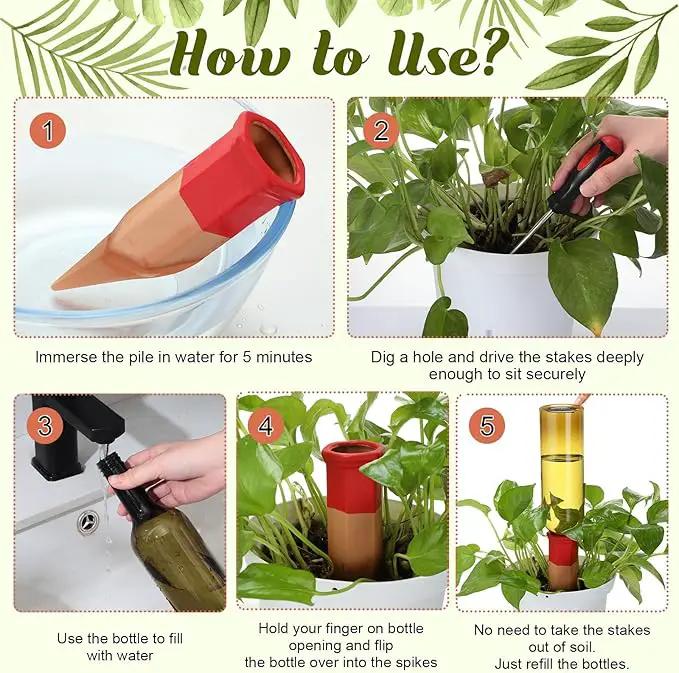 12 Pack Plant Watering Devices Include 6 Terracotta Self Watering Spikes and 6 Pcs 26 oz Plastic Bottles, Slow Release Vacation Insert Automatic Plant Waterer Device (Mixed Colors) by GreenHaven Gardens