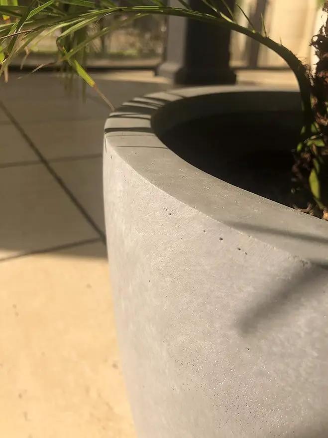 Kante 14 Inch Dia Round Concrete Planter, Indoor Outdoor Large Plant Pot with Drainage Hole and Rubber Plug for Home Patio Garden, Slate Gray by GreenHaven Gardens