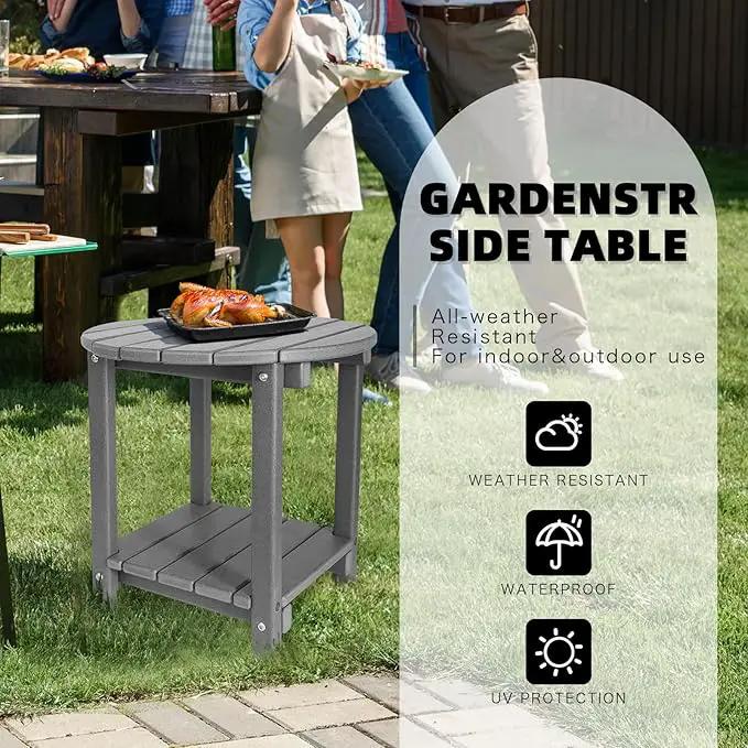 Adirondack Round Outdoor Side Table 2-Tier Storage Patio Side Table, HDPE End Tables for Backyard Pool Porch Garden Lawn (Grey) by GreenHaven Gardens