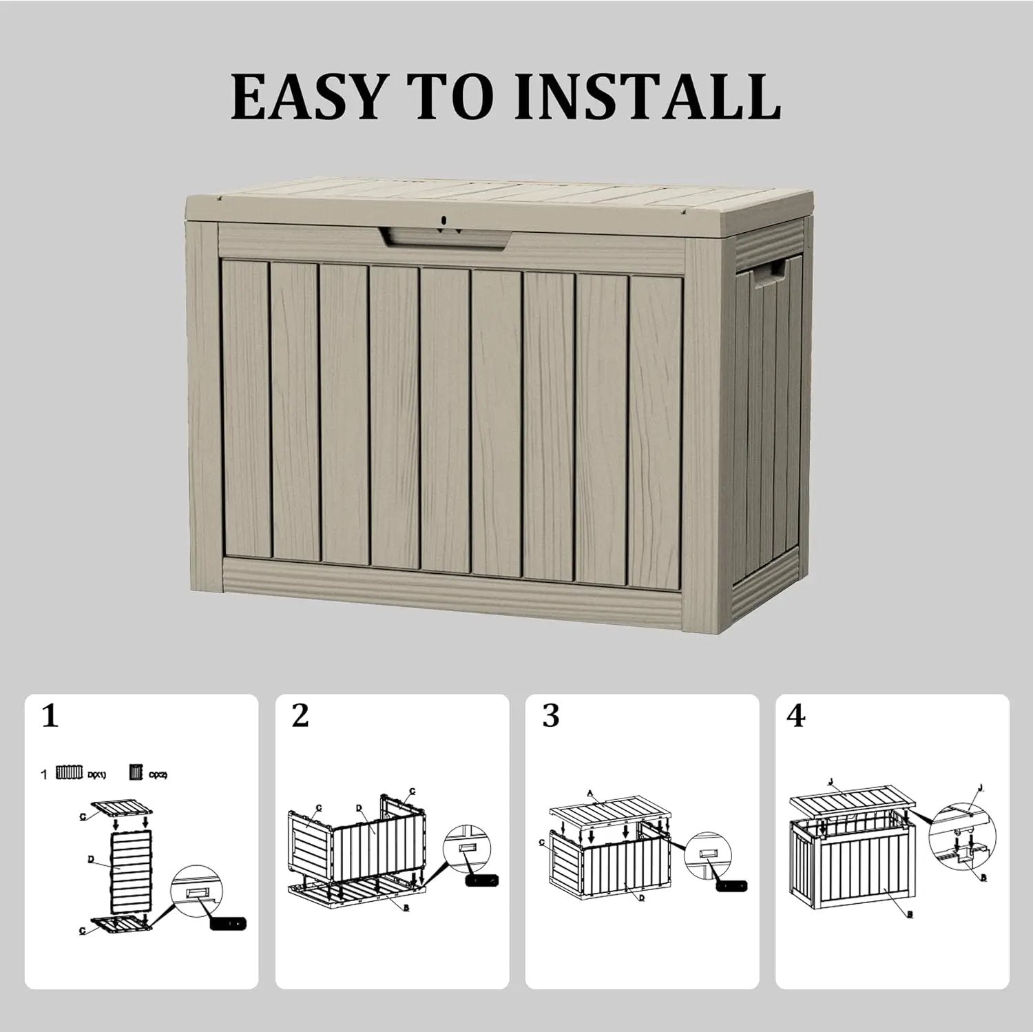 45 Gallon Waterproof Large Resin Deck Box Indoor/Outdoor Lockable Storage Container and Seating for Garden, Pool, and Patio (45 Gallon, Grey) by GreenHaven Gardens