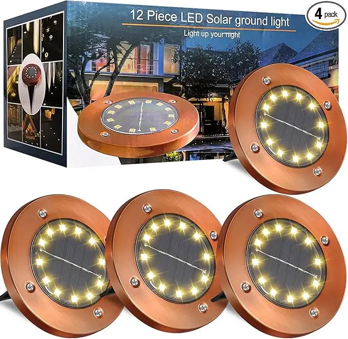 Solar Ground Lights Outdoor Waterproof Flat Garden Solar Disk Lights Outdoor Floor Lights 12 LED 4 Pack for Garden Patio Pathway Landscape Driveway Yard Path Decor by GreenHaven Gardens